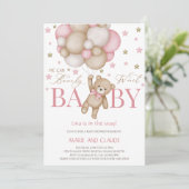 We can Bearly Wait Pink&beige Balloons baby shower Kaart (Staand voorkant)