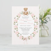 We can bearly wait pink bow Girl Baby Shower Kaart (Staand voorkant)
