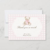 We Can Bearly Wait Pink Gingham Teddy Bear Baby Bedankkaart (Voorkant)