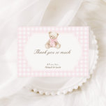 We Can Bearly Wait Pink Gingham Teddy Bear Baby Bedankkaart<br><div class="desc">This design features a watercolor teddy bear with a pink bow,  and soft pink gingham plaid.</div>