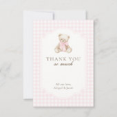 We Can Bearly Wait Pink Gingham Teddy Bear Baby Bedankkaart (Voorkant)