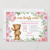 We Can Bearly Wait Pink Girl Baby Shower Kaart (Voorkant)