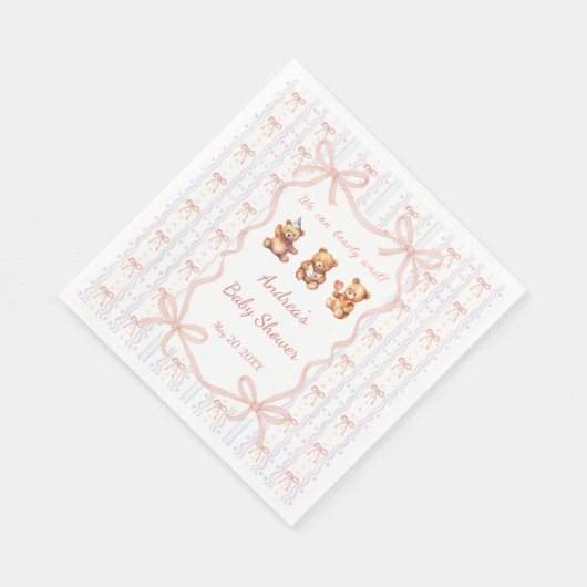 We Can Bearly Wait Pink Lace Ribbon Baby Shower Servet (Hoek)