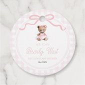 We Can Bearly Wait Pink Teddy Bear Baby Shower Bedankjes Labels (Achterkant)