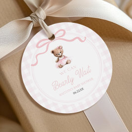 We Can Bearly Wait Pink Teddy Bear Baby Shower Bedankjes Labels
