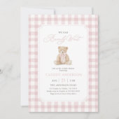 We Can Bearly Wait Pink Teddy Bear Baby Shower Kaart (Voorkant)