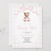 We Can Bearly Wait Pink Teddy Bear Baby Shower Kaart (Voorkant)