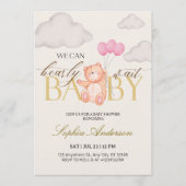 We Can Bearly Wait Pink Teddy Bear Baby Shower Kaart (Voorkant)