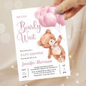 We Can Bearly Wait Pink Teddy Bear Baby Shower Kaart