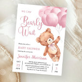 We Can Bearly Wait Pink Teddy Bear Baby Shower Kaart