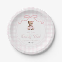 We Can Bearly Wait Pink Teddy Bear Baby Shower Papieren Bordje
