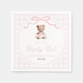 We Can Bearly Wait Pink Teddy Bear Baby Shower Servet