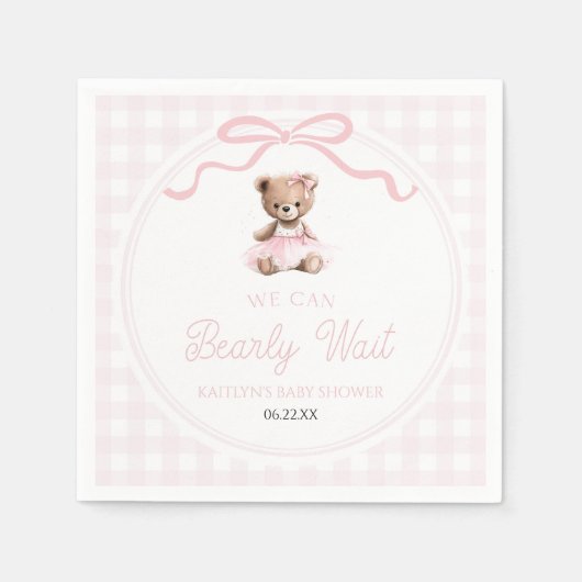 We Can Bearly Wait Pink Teddy Bear Baby Shower Servet (Voorkant)