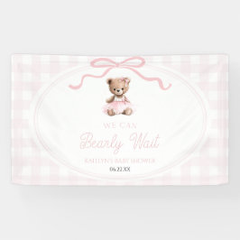 We Can Bearly Wait Pink Teddy Bear Baby Shower Spandoek