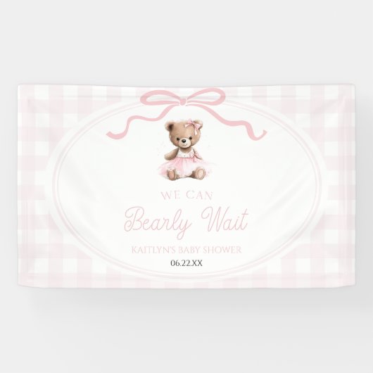 We Can Bearly Wait Pink Teddy Bear Baby Shower Spandoek (Horizontaal)