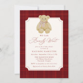 We Can Bearly Wait Plaid Teddy Bear Baby Shower Kaart (Voorkant)