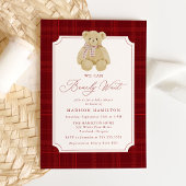 We Can Bearly Wait Plaid Teddy Bear Baby Shower Kaart