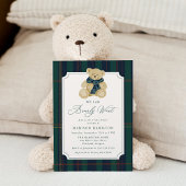 We Can Bearly Wait Plaid Teddy Bear Baby Shower Kaart