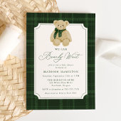 We Can Bearly Wait Plaid Teddy Bear Baby Shower Kaart