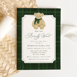 We Can Bearly Wait Plaid Teddy Bear Baby Shower Kaart
