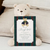 We Can Bearly Wait Plaid Teddy Bear Baby Shower Kaart