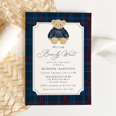 We Can Bearly Wait Plaid Teddy Bear Baby Shower Kaart