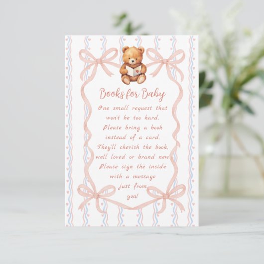 We Can Bearly Wait Ribbon Baby Shower Book Request Informatiekaartje (Staand voorkant)