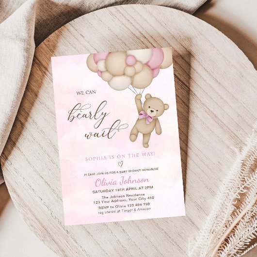We Can Bearly Wait Roze Baby Borrel Kaart