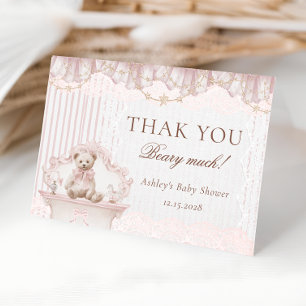 We Can Bearly Wait Roze Baby Shower Bedankkaart