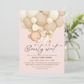 We can Bearly Wait Roze Baby Shower Kaart (Staand voorkant)