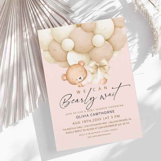 We can Bearly Wait Roze Baby Shower Kaart