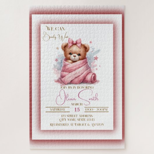 We Can Bearly Wait Roze Baby Shower Legpuzzel (Verticaal)