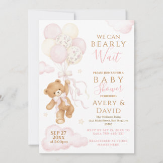 We Can Bearly Wait Roze Baby Shower Meisje Kaart
