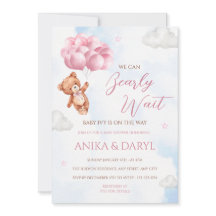 We Can Bearly Wait Roze Babyshower Uitnodiging