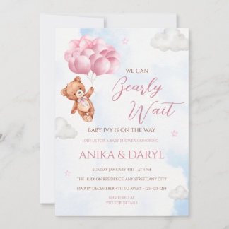 We Can Bearly Wait Roze Babyshower Uitnodiging