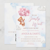 We Can Bearly Wait Roze Babyshower Uitnodiging (Voorkant / Achterkant)