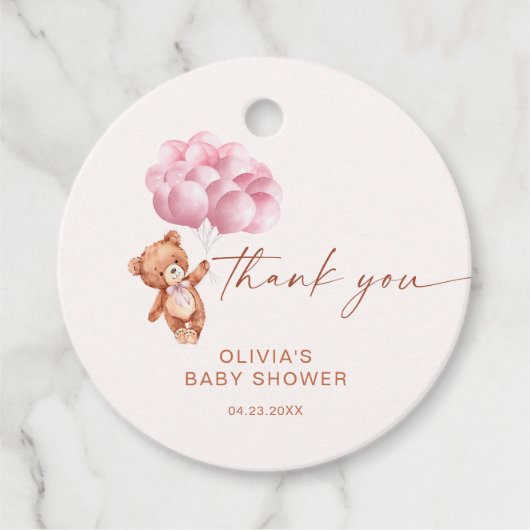 We Can Bearly Wait Roze Ballon Bedankt Bedankjes Labels (Voorkant)