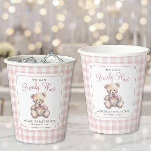 We Can Bearly Wait Roze Beer Baby Shower Papieren Bekers