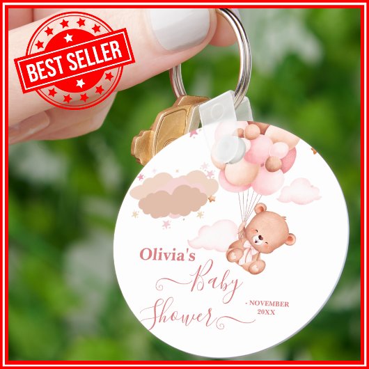We Can Bearly Wait Roze Beer Babyshower Sleutelhanger