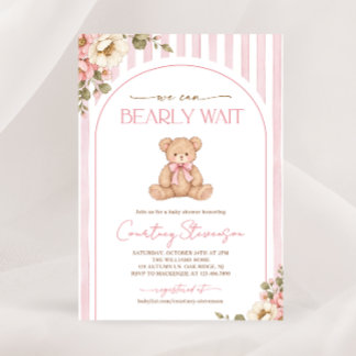 We Can Bearly Wait Roze Bloemige Baby Shower Kaart