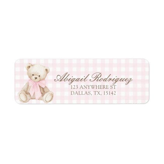 We Can Bearly Wait Roze Gingham beer Terug Etiket (Voorkant)