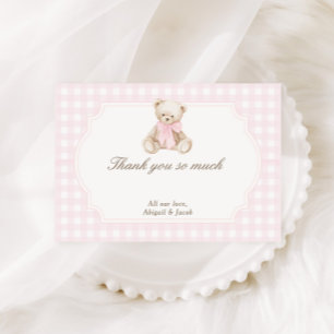 We Can Bearly Wait Roze Gingham Teddybeer Baby Bedankkaart