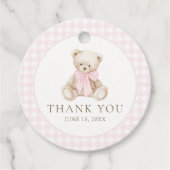 We Can Bearly Wait Roze Gingham Teddybeer Bedankjes Labels (Voorkant)