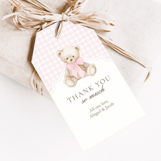 We Can Bearly Wait Roze Gingham Teddybeer Cadeautj Cadeaulabel