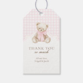 We Can Bearly Wait Roze Gingham Teddybeer Cadeautj Cadeaulabel (Voorkant)