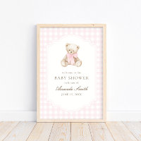 We Can Bearly Wait Roze Gingham Teddybeer