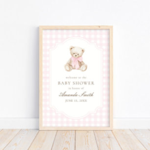 We Can Bearly Wait Roze Gingham Teddybeer Poster