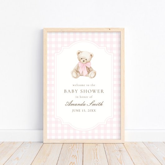 We Can Bearly Wait Roze Gingham Teddybeer Poster