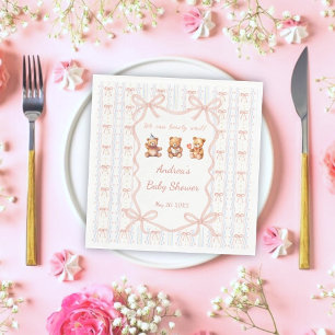 We Can Bearly Wait Roze Kantlint Baby Shower Servet