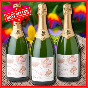 We Can Bearly Wait Roze Meisje Baby Borrel Sparkling Wijnetiket